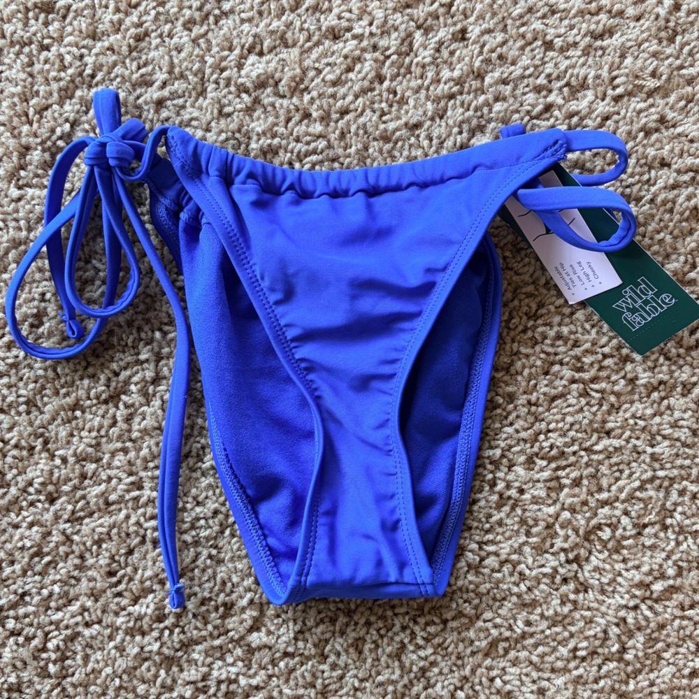 Wild Fable Blue Adjustable Low Rise High Leg Cheeky Swim Bikini Bottoms XXS NWT